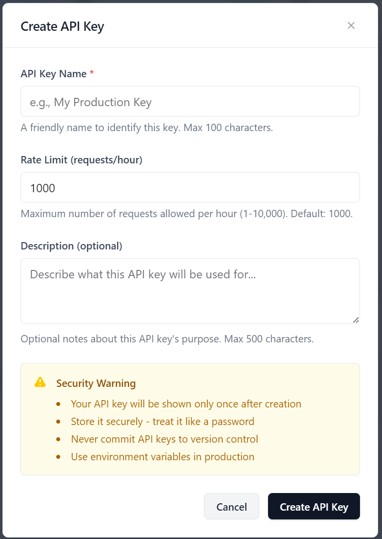 Add new API Key