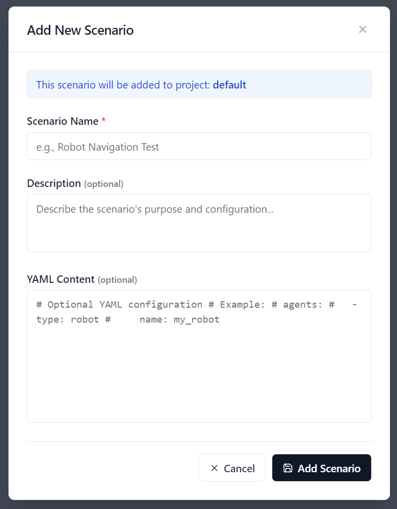 Scenario Creation page